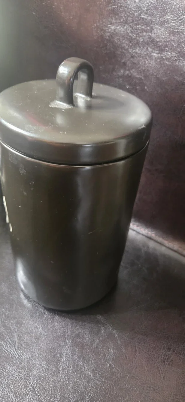Rae Dunn Granola Canister Black Ceramic Jar With Lid - Used